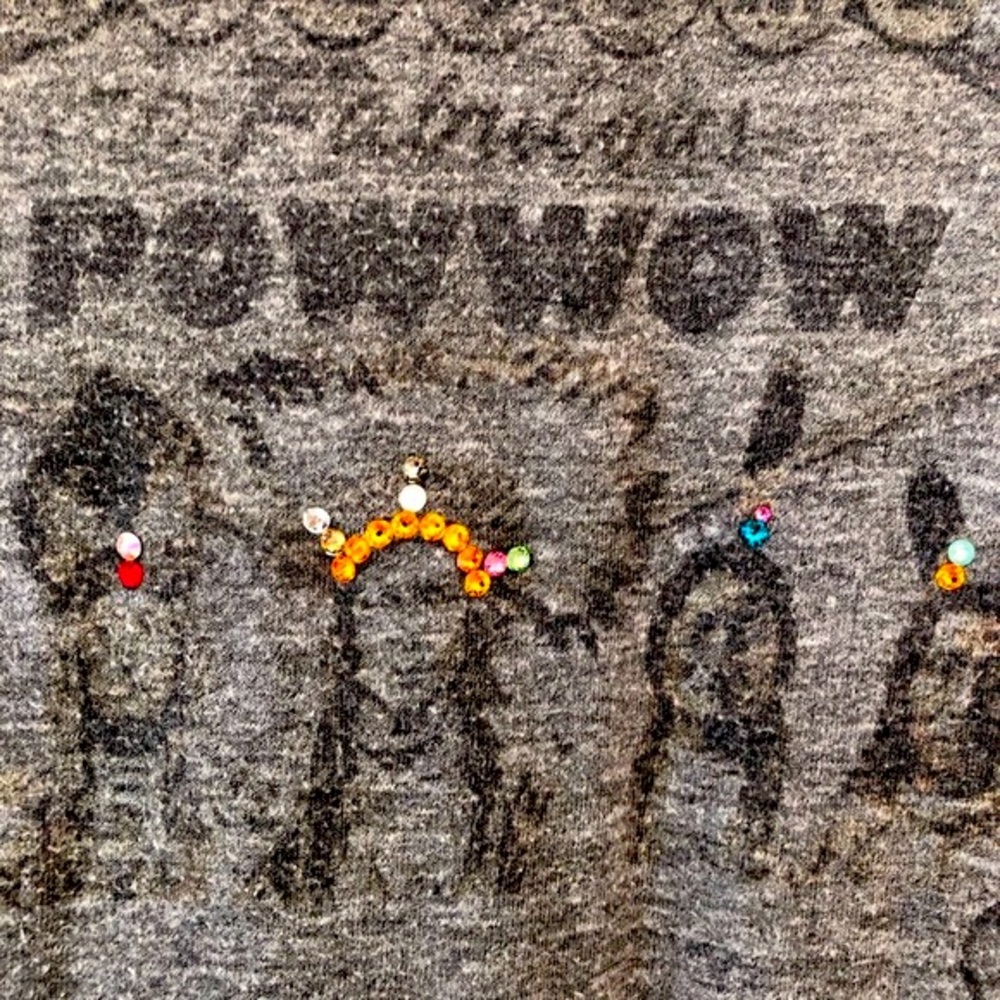 “A Powwow Welcome” Native American gray t-shirt embellished with rhinestones - Picture 5 of 15